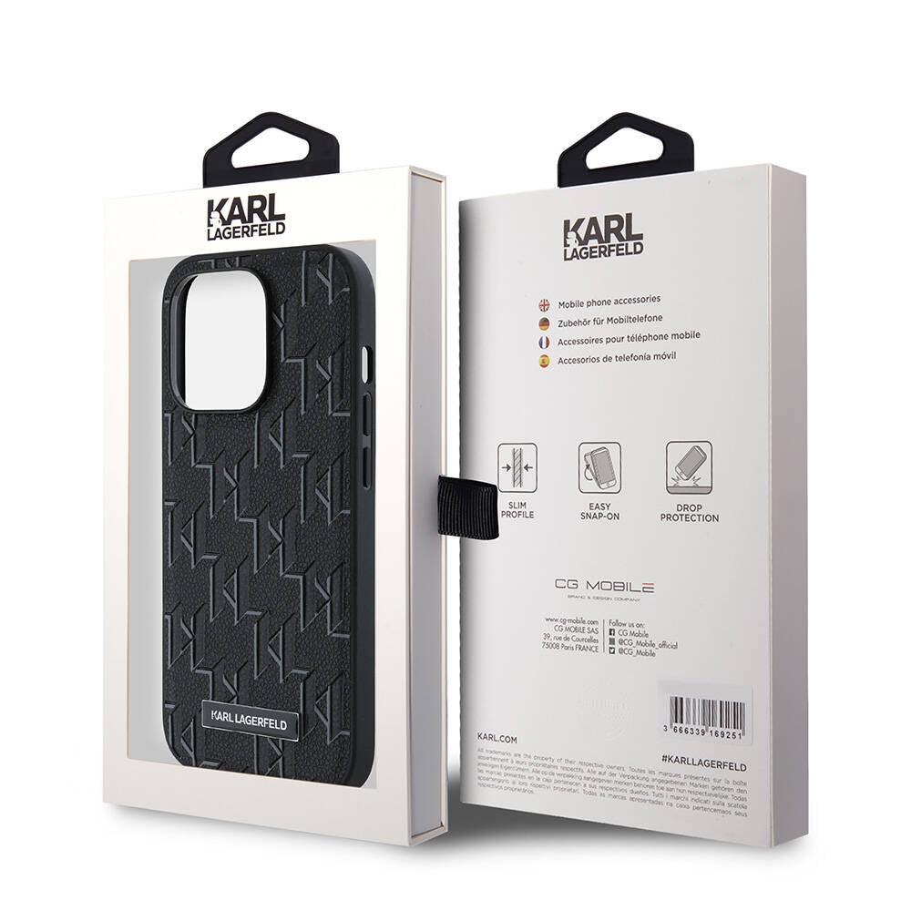 Apple iPhone 14 Pro Max Kılıf Karl Lagerfeld Orjinal Lisanslı Magsafe Şarj Özellikli KL Yazılı Hot Stamp Kapak Siyah