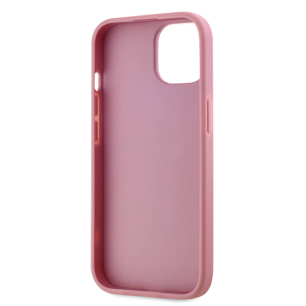 Apple iPhone 15 Kılıf Karl Lagerfeld Orjinal Lisanslı 3D KL Yazılı Tüylü Arka Yüzey Saffiano Rhinestones Kapak Pembe