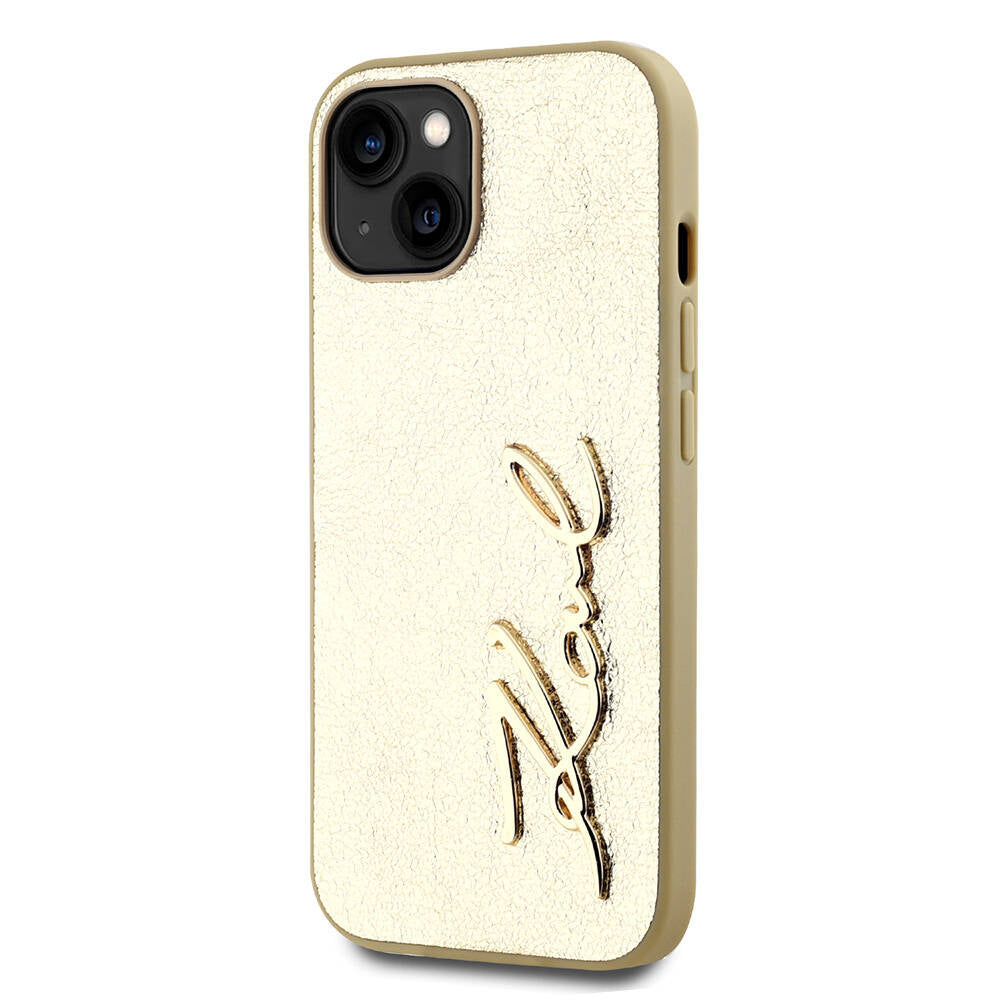 Apple iPhone 15 Kılıf Karl Lagerfeld Orjinal Lisanslı 3D KL Yazılı Tüylü Arka Yüzey Saffiano Rhinestones Kapak Pembe
