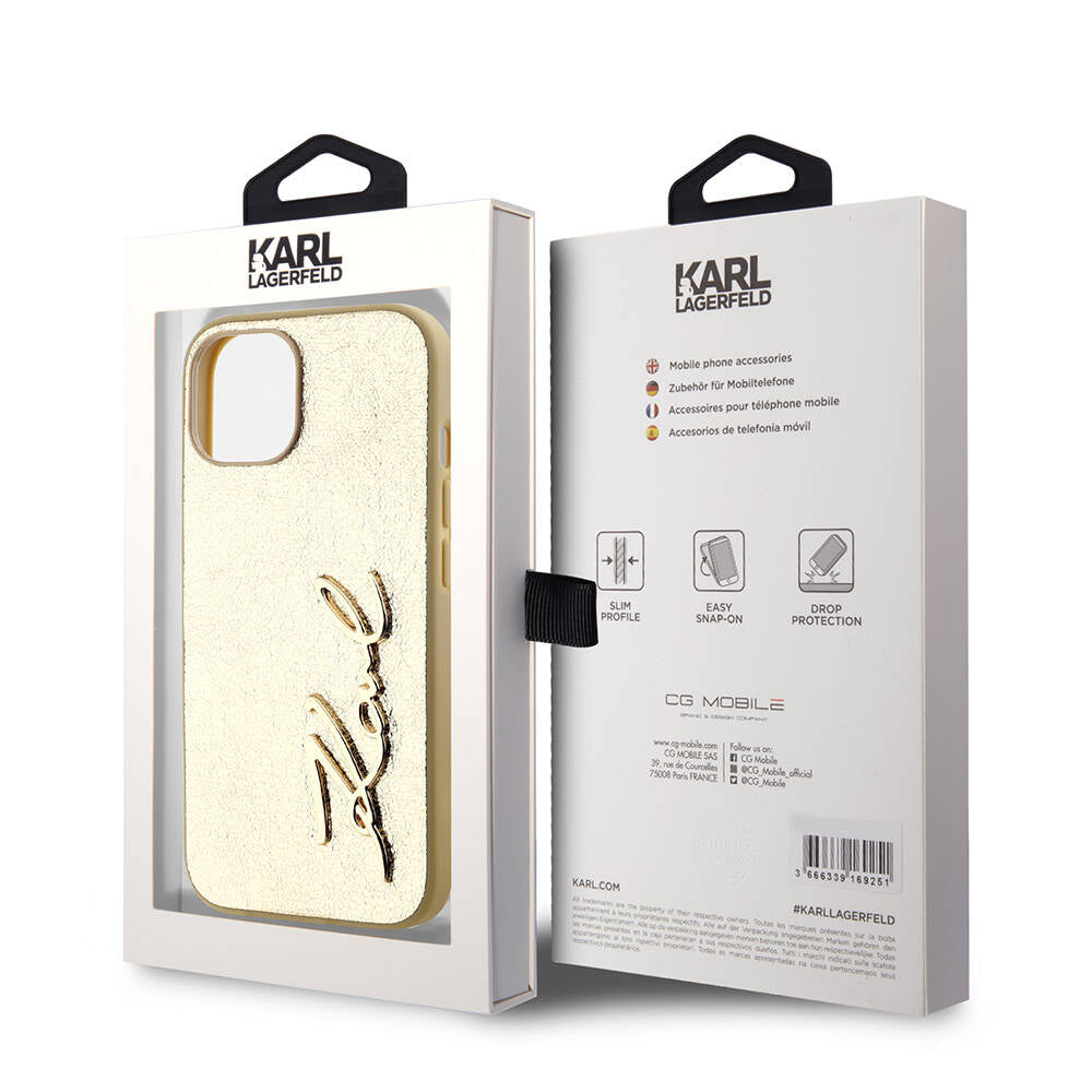 Apple iPhone 15 Kılıf Karl Lagerfeld Orjinal Lisanslı 3D KL Yazılı Tüylü Arka Yüzey Saffiano Rhinestones Kapak Pembe