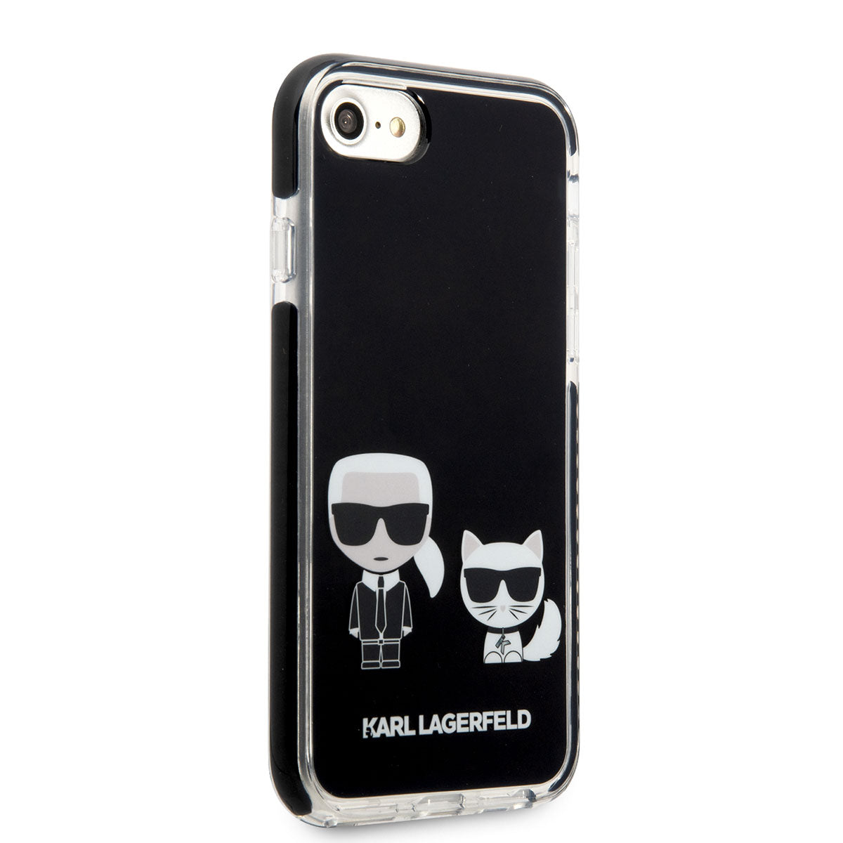 Apple iPhone 8 Kılıf Karl Lagerfeld Kenarları Siyah Silikon K&C Dizayn Kapak Siyah