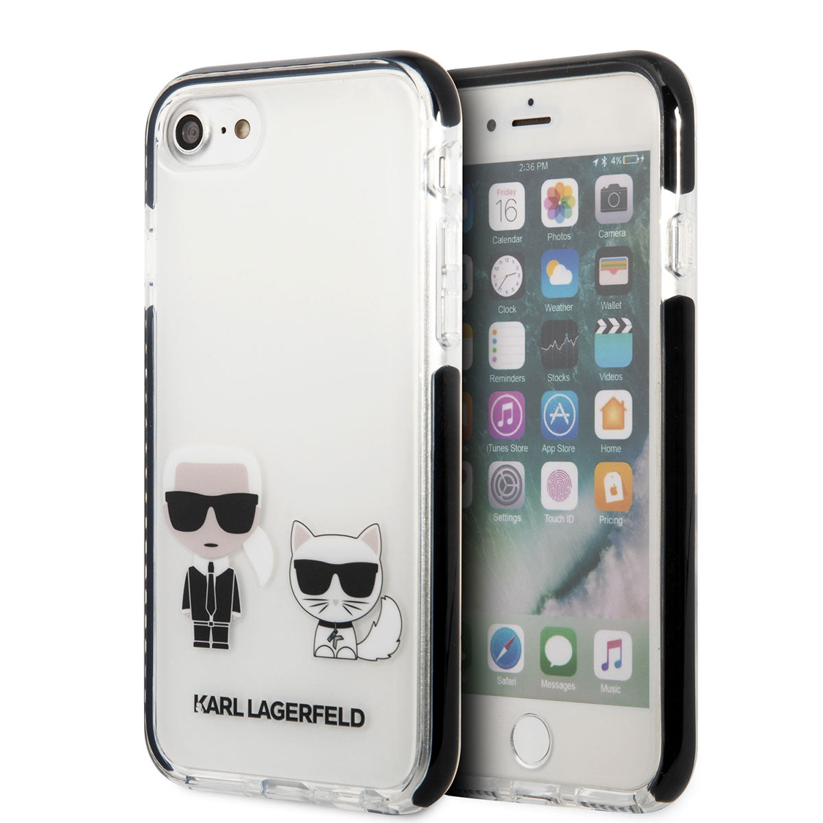 Apple iPhone 8 Kılıf Karl Lagerfeld Kenarları Siyah Silikon K&C Dizayn Kapak Beyaz