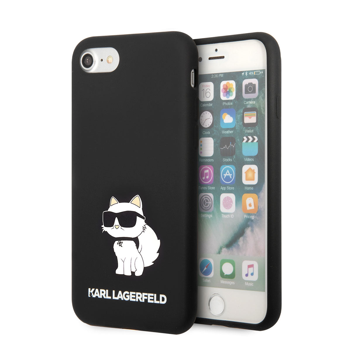 Apple iPhone 8 Kılıf Karl Lagerfeld Silikon Choupette Dizayn Kapak Siyah