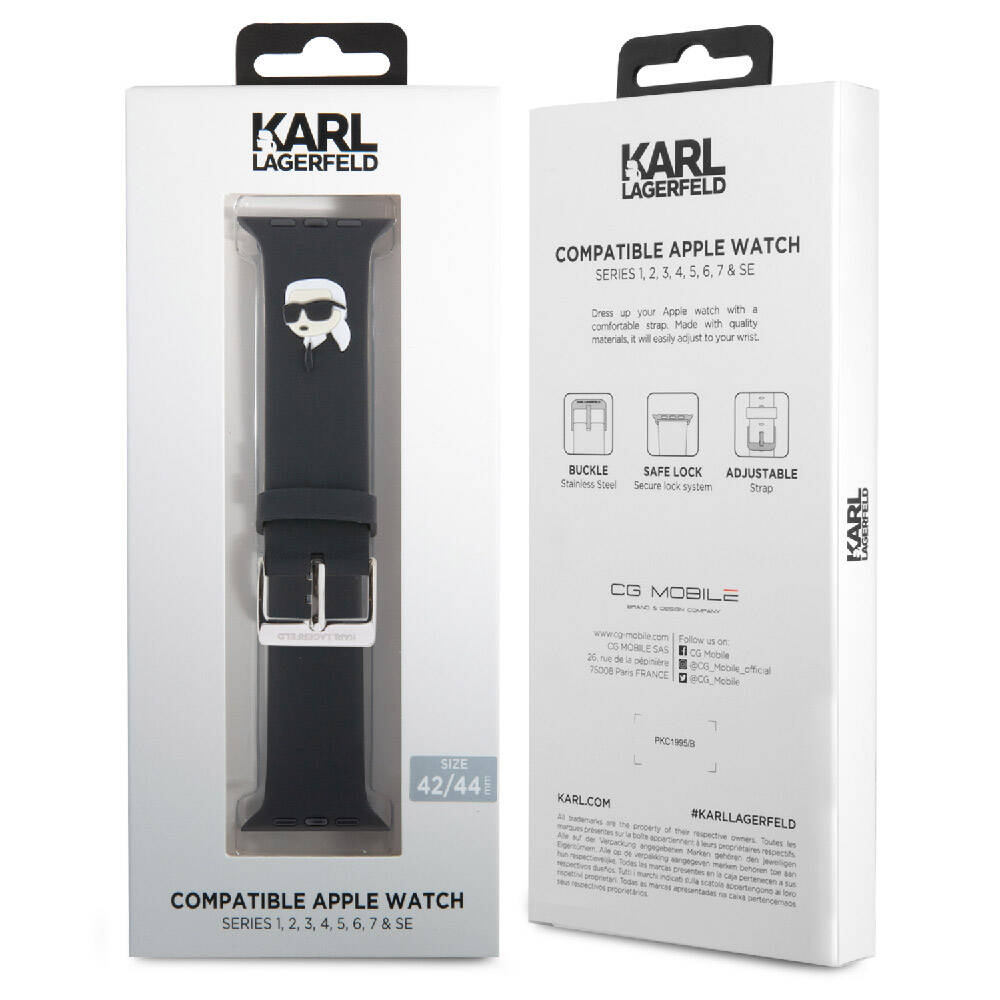 Apple Watch 42mm Karl Lagerfeld Orjinal Lisanslı İkonik Karl Head Logolu Silikon Kordon Beyaz