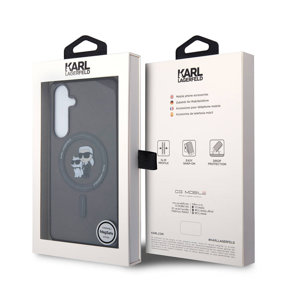 Galaxy S24 Plus Kılıf Karl Lagerfeld Orjinal Lisanslı Magsafe Şarj Özellikli Karl & Choupette IML Baskılı Kapak Siyah