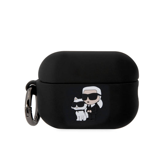 Apple Airpods Pro 2 Kılıf Karl Lagerfeld Orjinal Lisanslı Karl & Choupette 3D Silikon Kapak Siyah