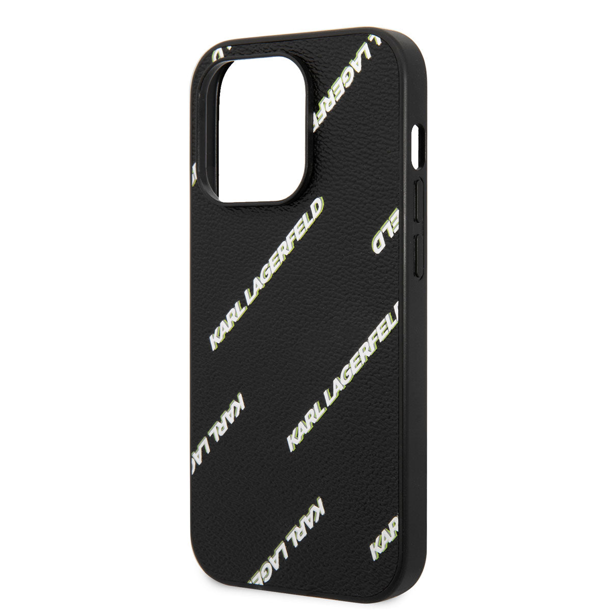 Apple iPhone 14 Pro Max Kılıf Karl Lagerfeld PU Suni Deri Logolu Dizayn Kapak Siyah