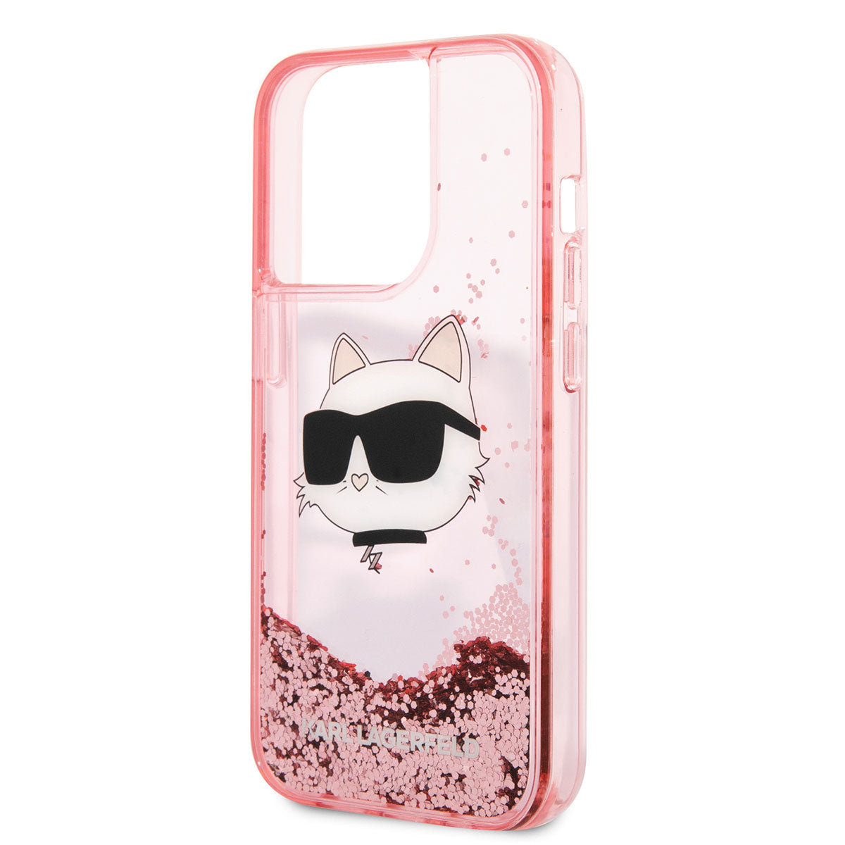 Apple iPhone 14 Pro Max Kılıf Karl Lagerfeld Sıvılı Simli Choupette Head Dizayn Kapak Siyah