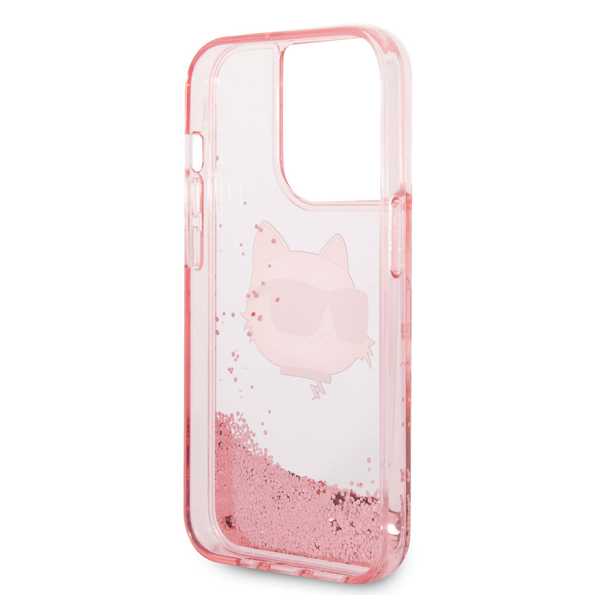 Apple iPhone 14 Pro Max Kılıf Karl Lagerfeld Sıvılı Simli Choupette Head Dizayn Kapak Siyah