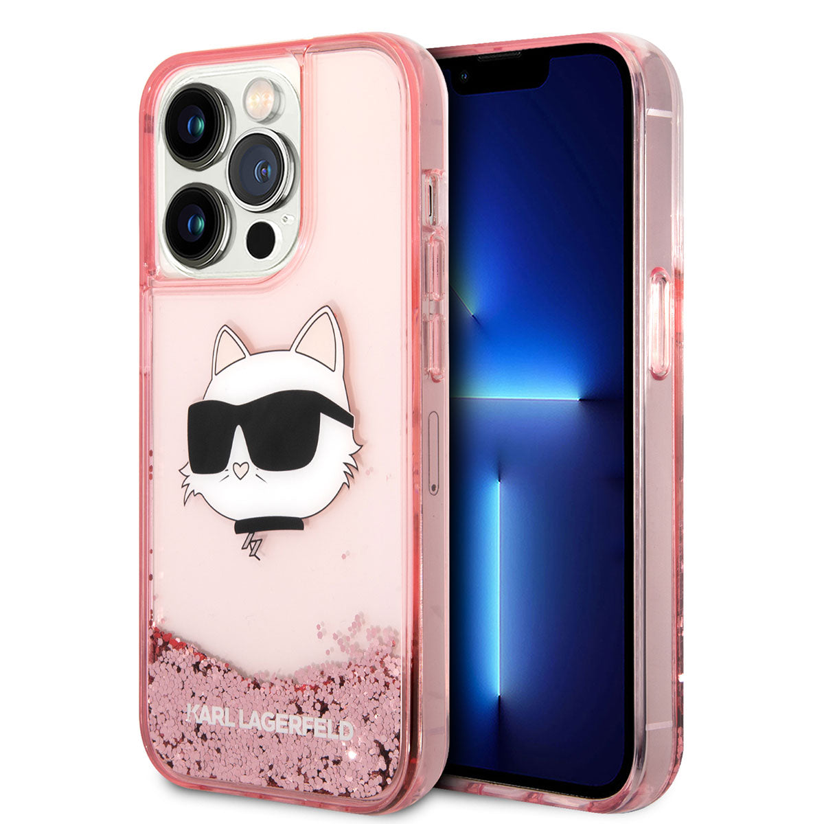 Apple iPhone 14 Pro Max Kılıf Karl Lagerfeld Sıvılı Simli Choupette Head Dizayn Kapak Siyah