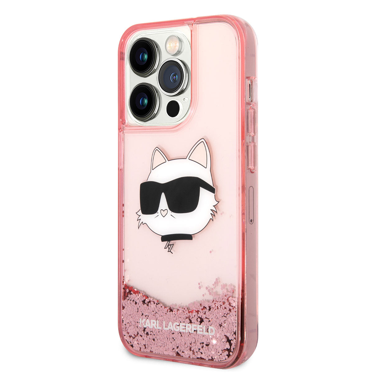 Apple iPhone 14 Pro Max Kılıf Karl Lagerfeld Sıvılı Simli Choupette Head Dizayn Kapak Siyah