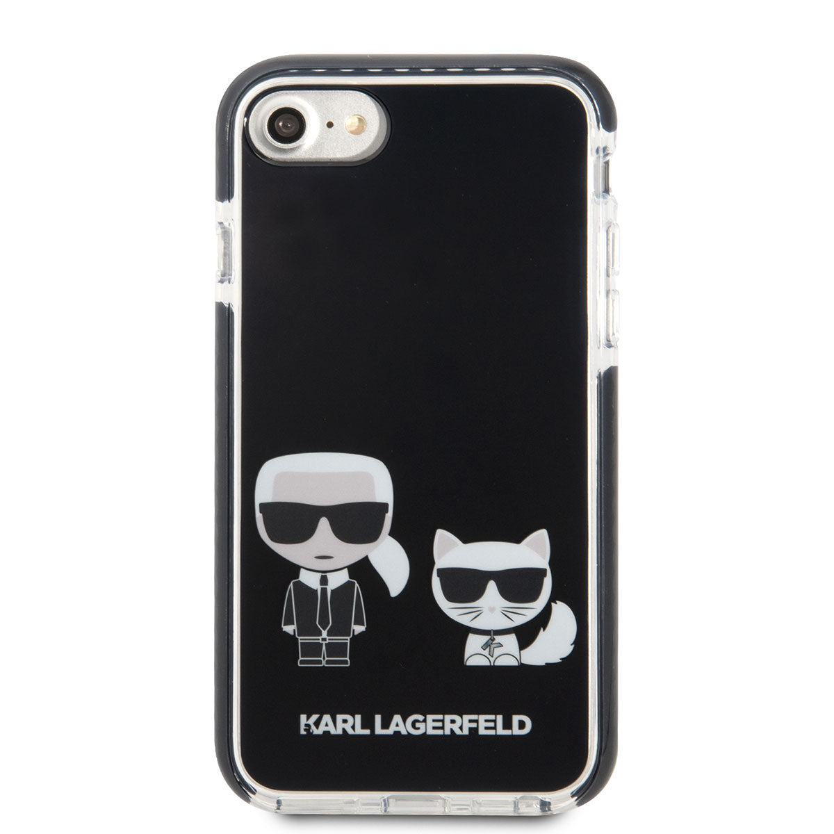 Apple iPhone 8 Kılıf Karl Lagerfeld Kenarları Siyah Silikon K&C Dizayn Kapak Beyaz