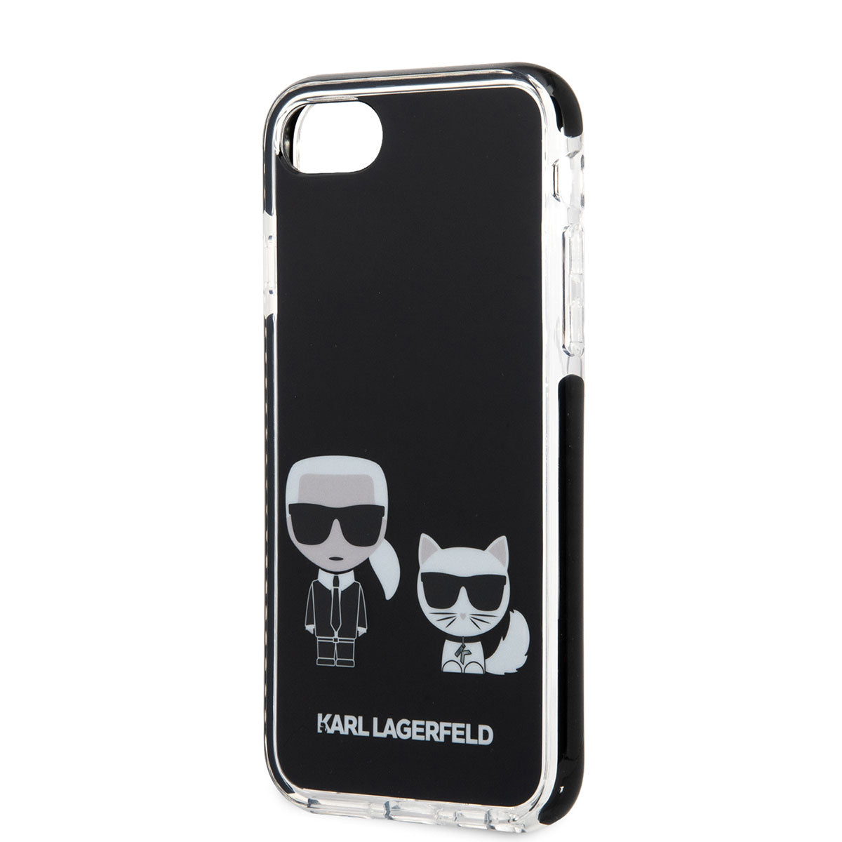 Apple iPhone 8 Kılıf Karl Lagerfeld Kenarları Siyah Silikon K&C Dizayn Kapak Beyaz