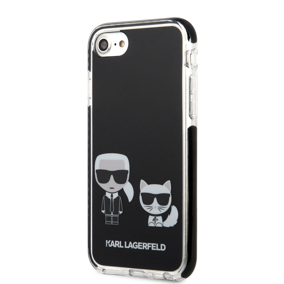 Apple iPhone 8 Kılıf Karl Lagerfeld Kenarları Siyah Silikon K&C Dizayn Kapak Beyaz