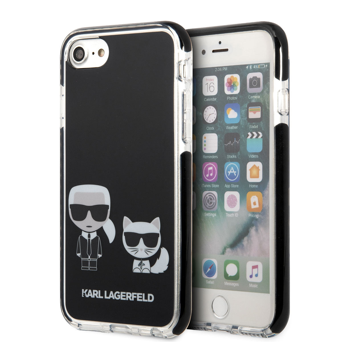 Apple iPhone 8 Kılıf Karl Lagerfeld Kenarları Siyah Silikon K&C Dizayn Kapak Beyaz