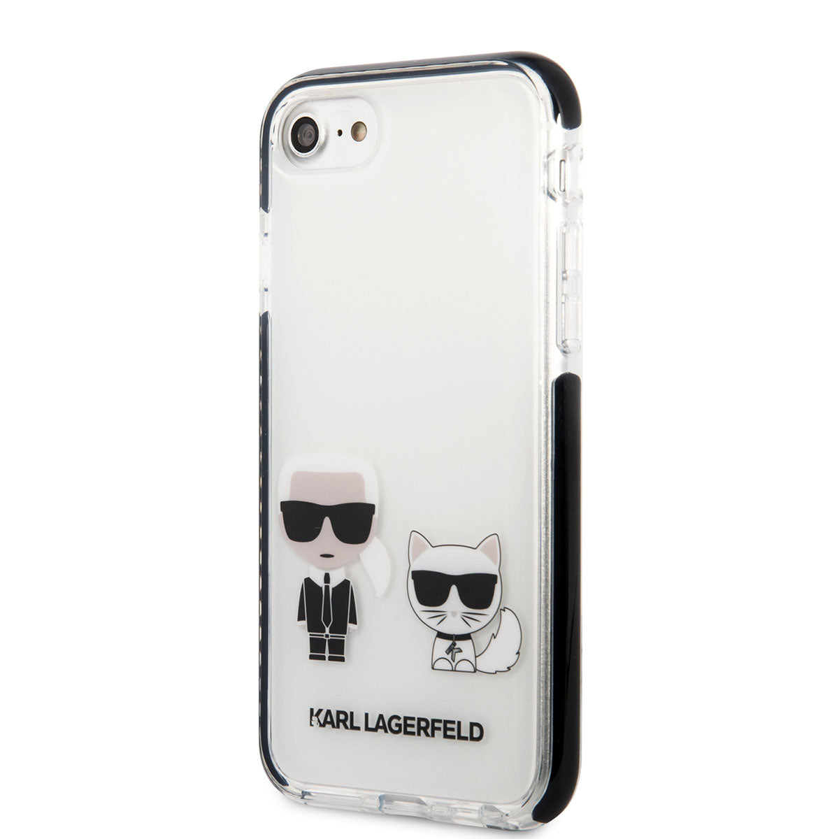 Apple iPhone 8 Kılıf Karl Lagerfeld Kenarları Siyah Silikon K&C Dizayn Kapak Beyaz