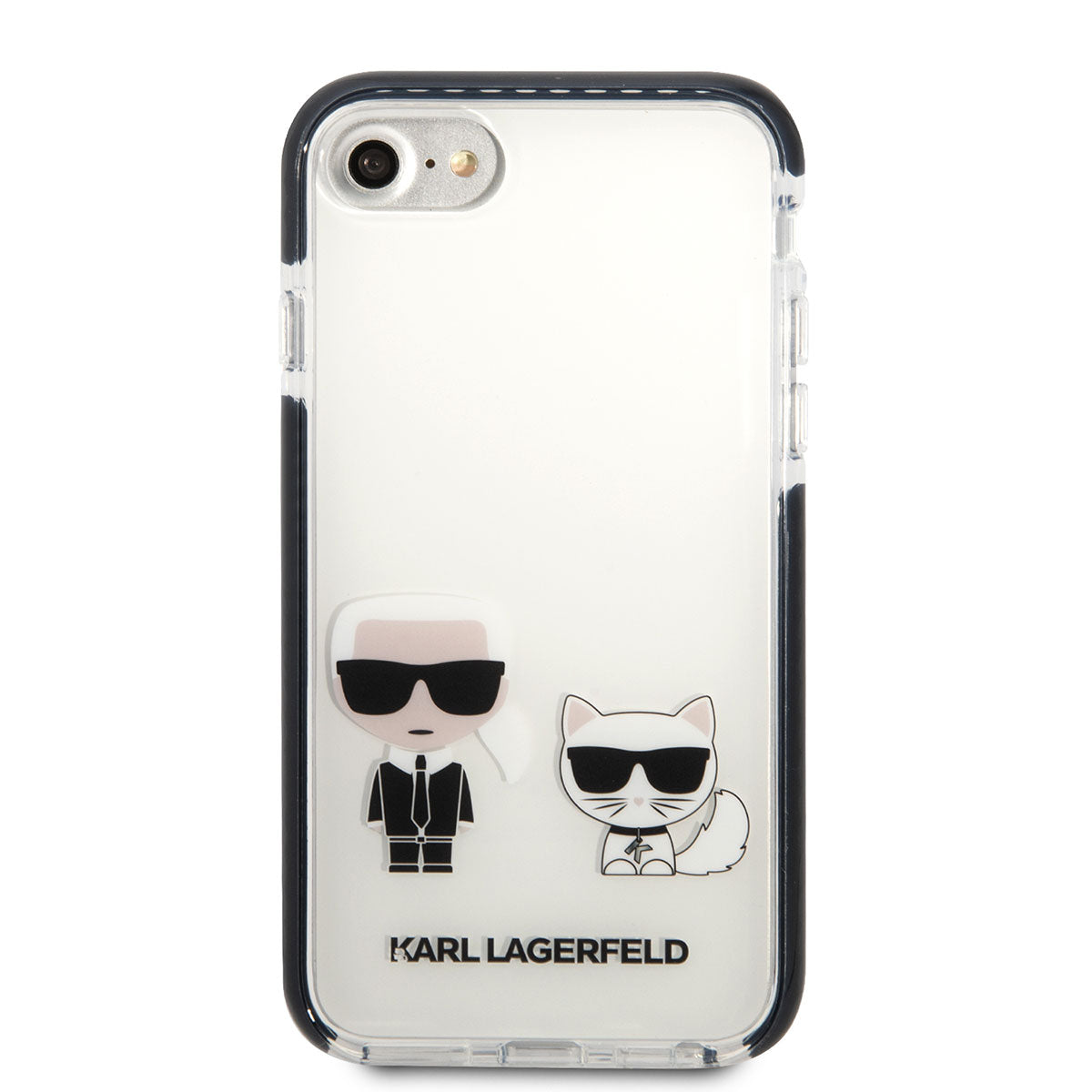 Apple iPhone 8 Kılıf Karl Lagerfeld Kenarları Siyah Silikon K&C Dizayn Kapak Beyaz