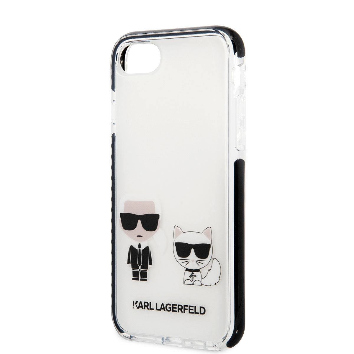 Apple iPhone 8 Kılıf Karl Lagerfeld Kenarları Siyah Silikon K&C Dizayn Kapak Beyaz