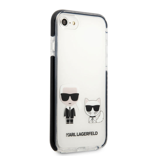 Apple iPhone 8 Kılıf Karl Lagerfeld Kenarları Siyah Silikon K&C Dizayn Kapak Beyaz