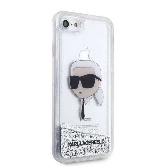 Apple iPhone 8 Kılıf Karl Lagerfeld Sıvılı Simli Karl Head Dizayn Kapak Gümüş