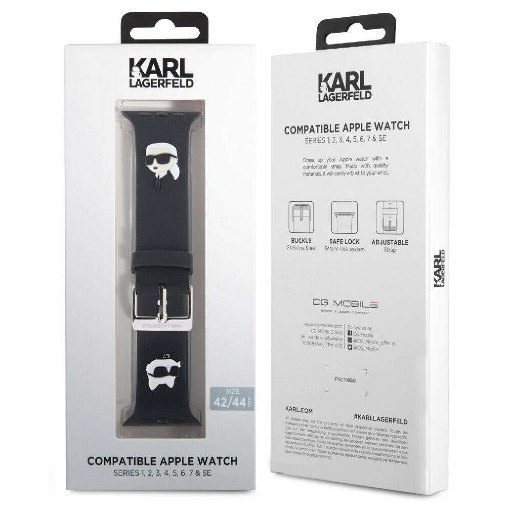 Apple Watch Ultra 49mm Karl Lagerfeld Orjinal Lisanslı İkonik Karl & Choupette Logolu Silikon Kordon Beyaz