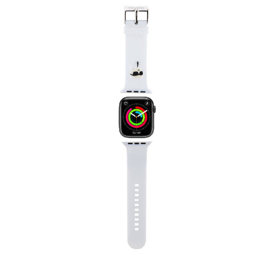 Apple Watch 42mm Karl Lagerfeld Orjinal Lisanslı İkonik Karl Head Logolu Silikon Kordon Beyaz