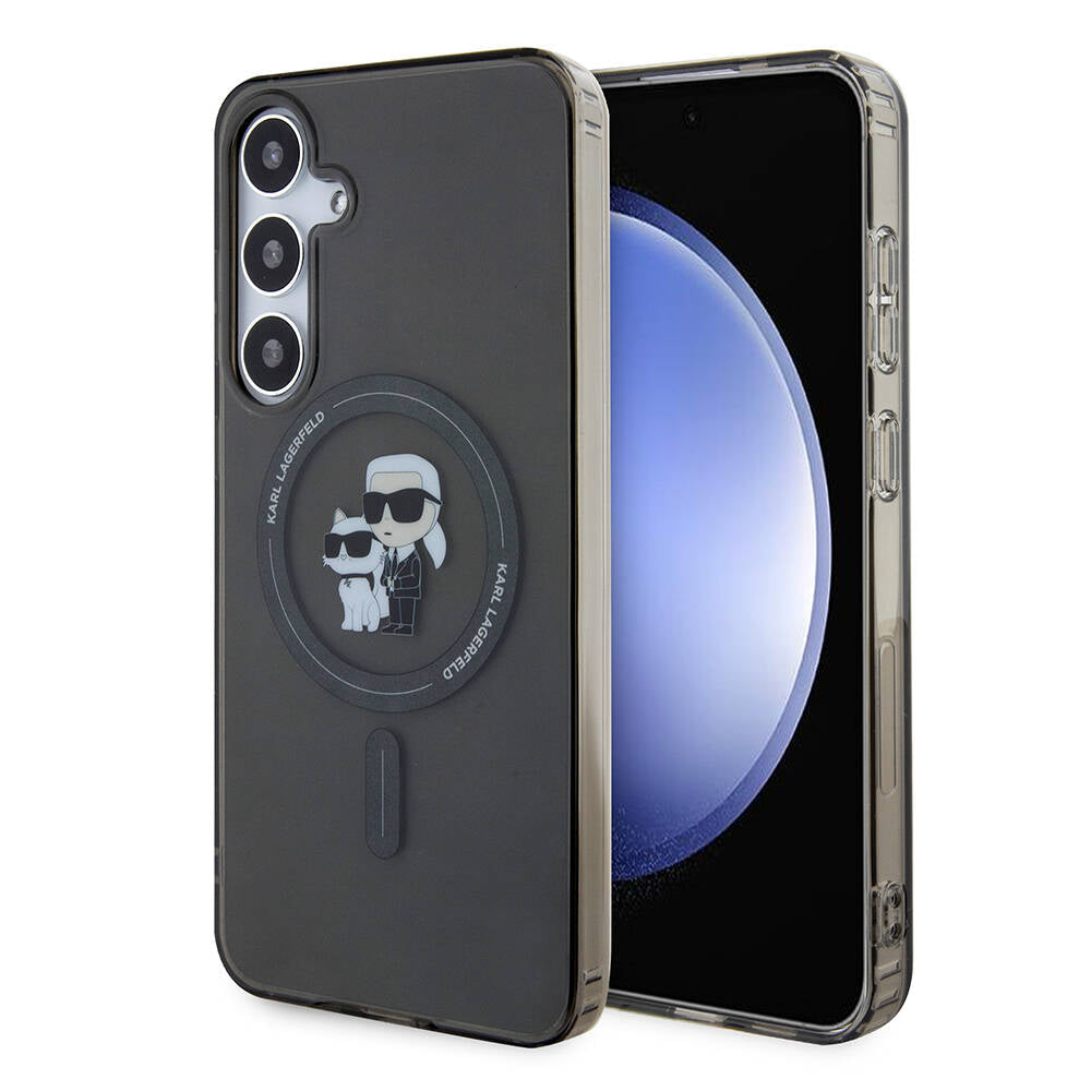 Galaxy S24 Plus Kılıf Karl Lagerfeld Orjinal Lisanslı Magsafe Şarj Özellikli Karl & Choupette IML Baskılı Kapak Siyah
