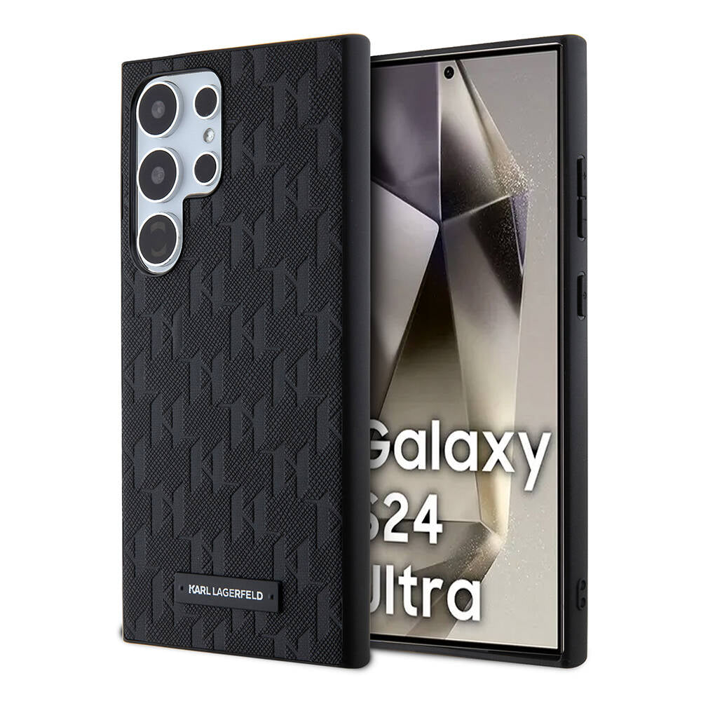 Galaxy S24 Ultra Kılıf Karl Lagerfeld Orjinal Lisanslı Saffiano Monogram Metal Logo Kapak Siyah