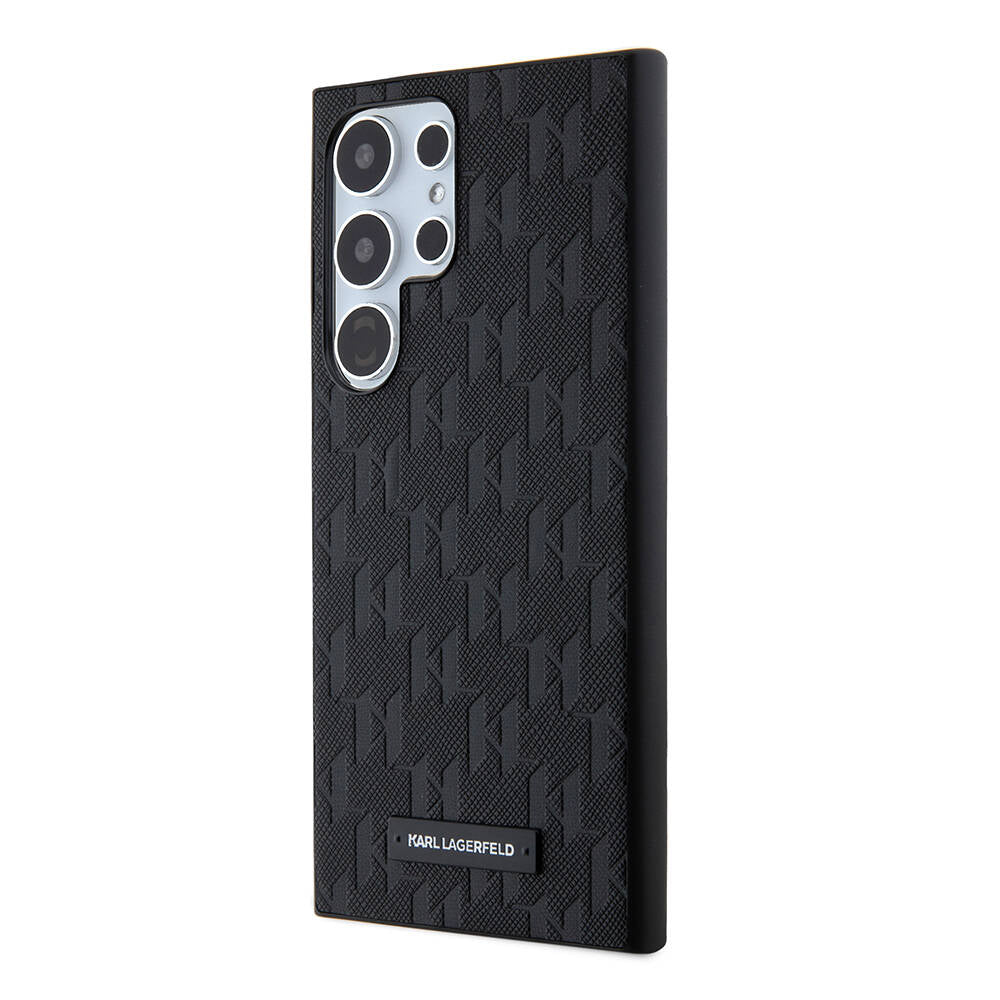 Galaxy S24 Ultra Kılıf Karl Lagerfeld Orjinal Lisanslı Saffiano Monogram Metal Logo Kapak Siyah