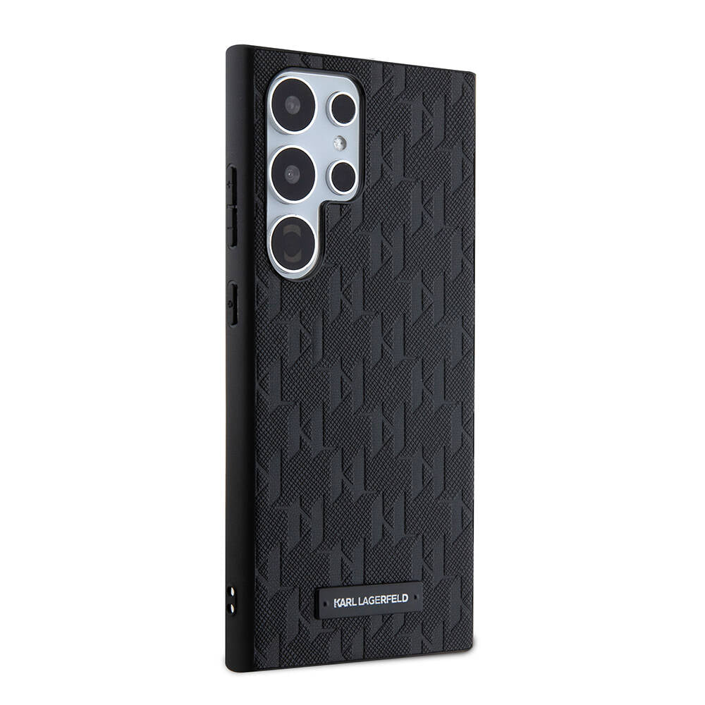 Galaxy S24 Ultra Kılıf Karl Lagerfeld Orjinal Lisanslı Saffiano Monogram Metal Logo Kapak Siyah