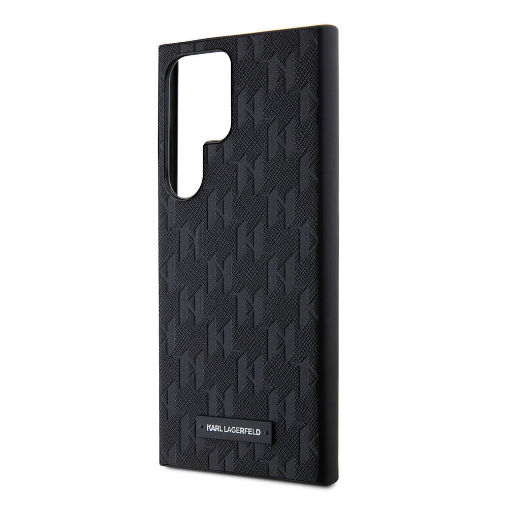 Galaxy S24 Ultra Kılıf Karl Lagerfeld Orjinal Lisanslı Saffiano Monogram Metal Logo Kapak Siyah