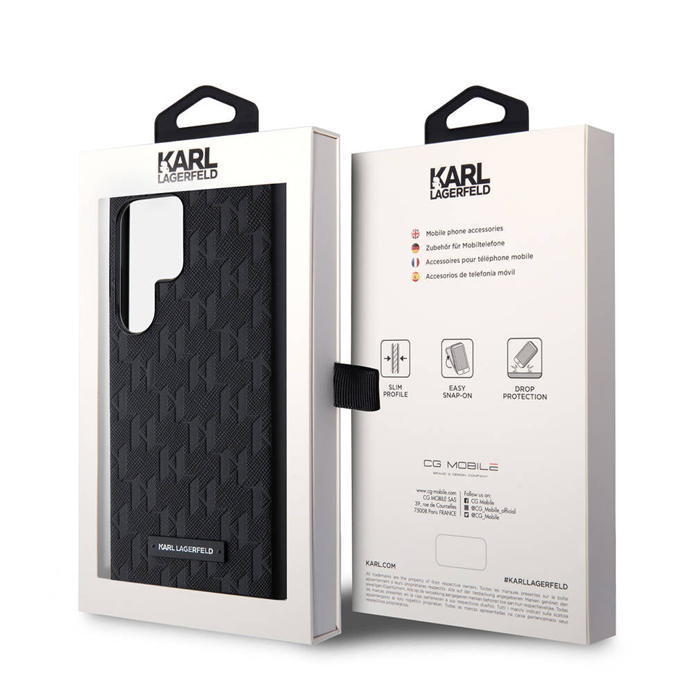 Galaxy S24 Ultra Kılıf Karl Lagerfeld Orjinal Lisanslı Saffiano Monogram Metal Logo Kapak Siyah