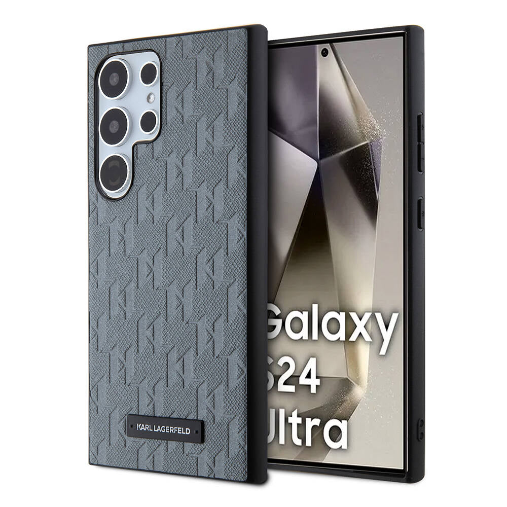 Galaxy S24 Ultra Kılıf Karl Lagerfeld Orjinal Lisanslı Saffiano Monogram Metal Logo Kapak Siyah