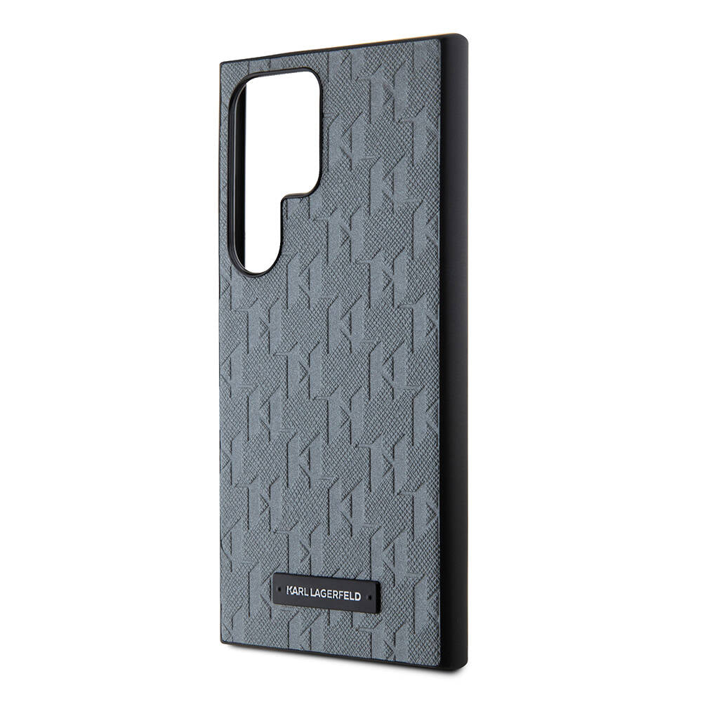 Galaxy S24 Ultra Kılıf Karl Lagerfeld Orjinal Lisanslı Saffiano Monogram Metal Logo Kapak Siyah