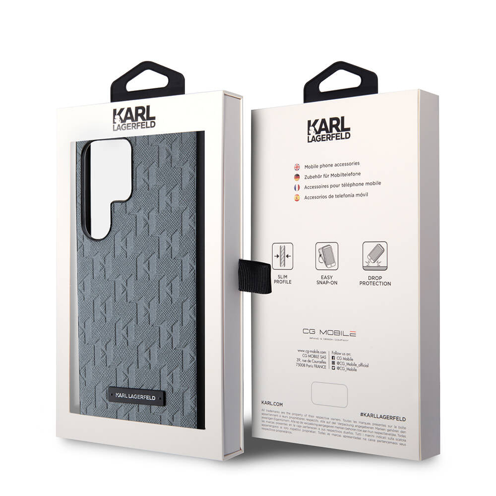 Galaxy S24 Ultra Kılıf Karl Lagerfeld Orjinal Lisanslı Saffiano Monogram Metal Logo Kapak Siyah
