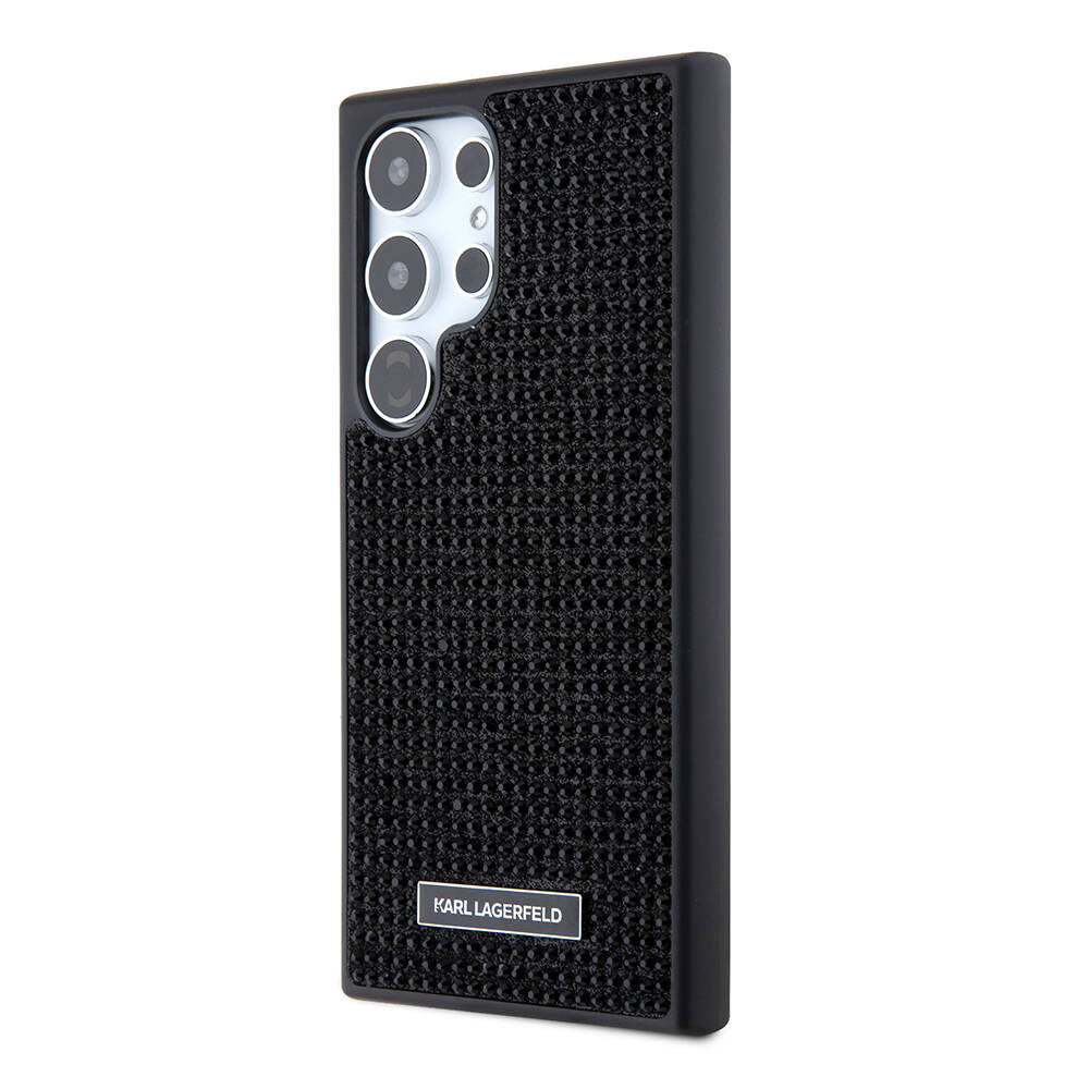 Galaxy S24 Ultra Kılıf Karl Lagerfeld Taşlı Metal Logo Orjinal Lisanslı Kapak Siyah