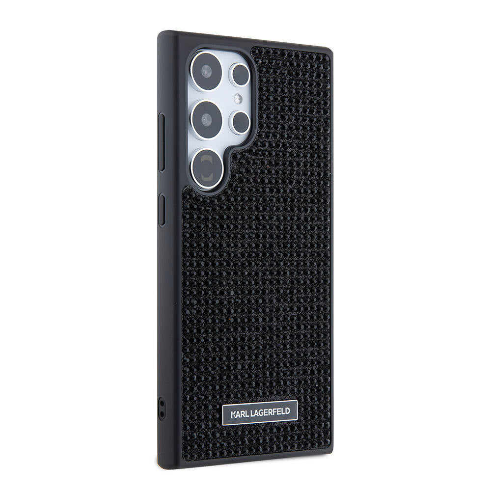 Galaxy S24 Ultra Kılıf Karl Lagerfeld Taşlı Metal Logo Orjinal Lisanslı Kapak Siyah