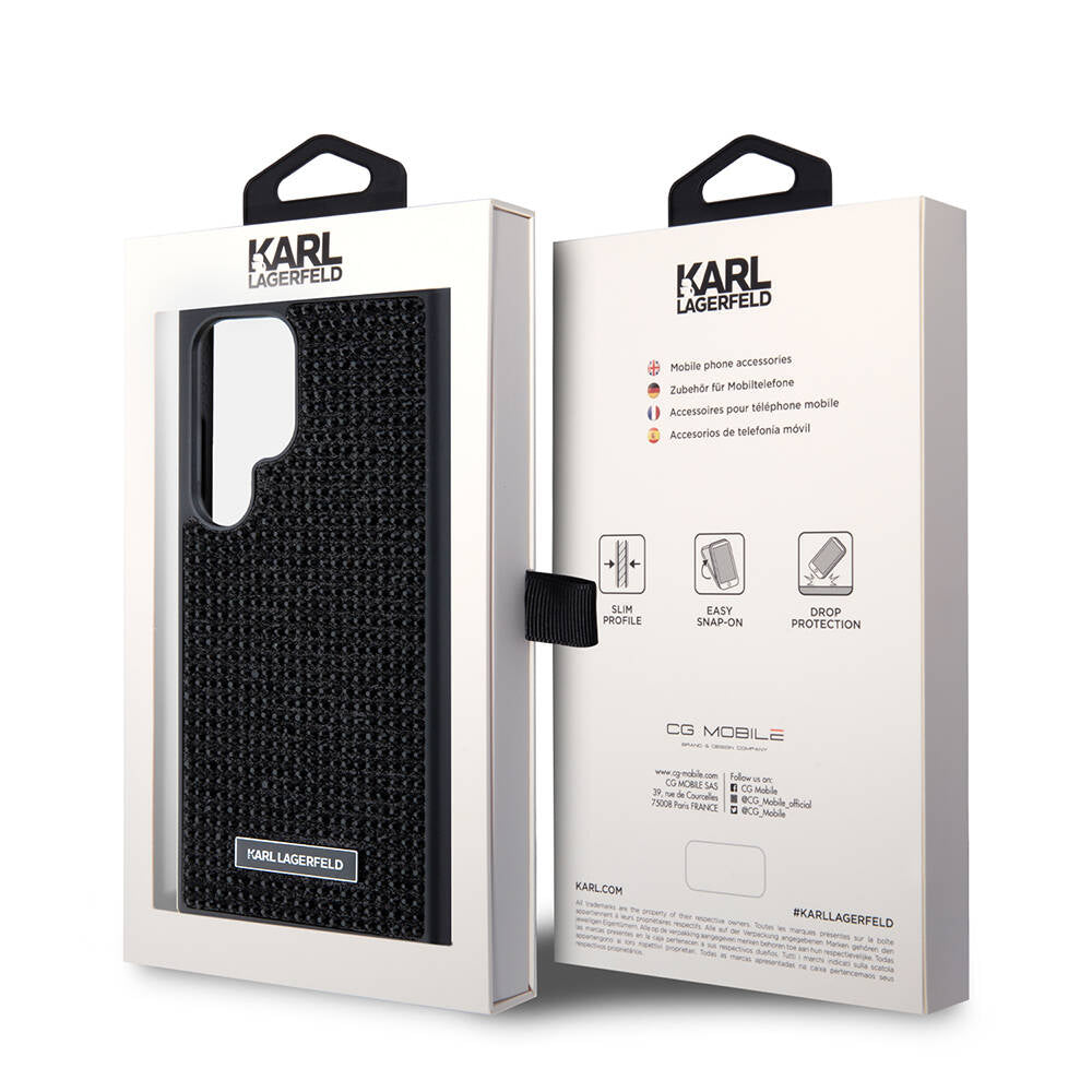 Galaxy S24 Ultra Kılıf Karl Lagerfeld Taşlı Metal Logo Orjinal Lisanslı Kapak Siyah