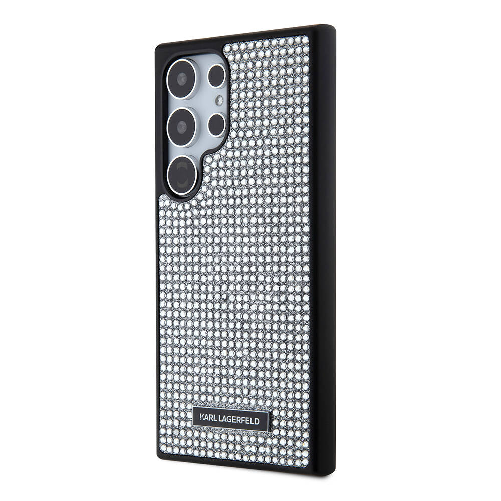 Galaxy S24 Ultra Kılıf Karl Lagerfeld Taşlı Metal Logo Orjinal Lisanslı Kapak Siyah